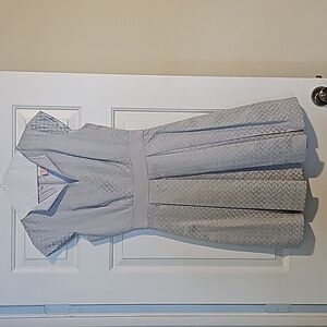 TED BAKER DENAI SILVER/BLUE JACQUARD FIT AND FLARE DRESS US SIZE 1